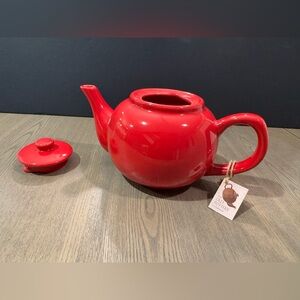 The Old Pottery Company: Elegant Red Ceramic Teapot with Lid